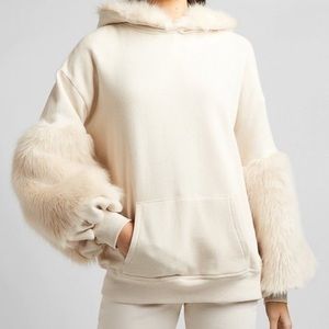 Off-white faux fur hooded sweatshirt